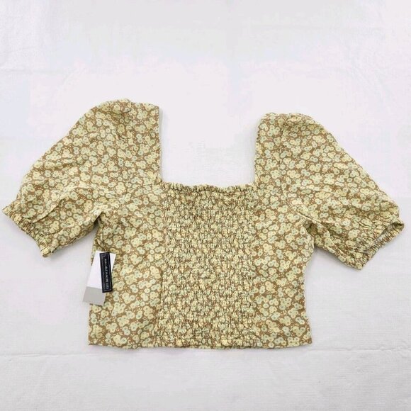 BP. Womens Size Small Linen Blend Puff Sleeve Smocked Back Crop Top - Picture 3 of 6